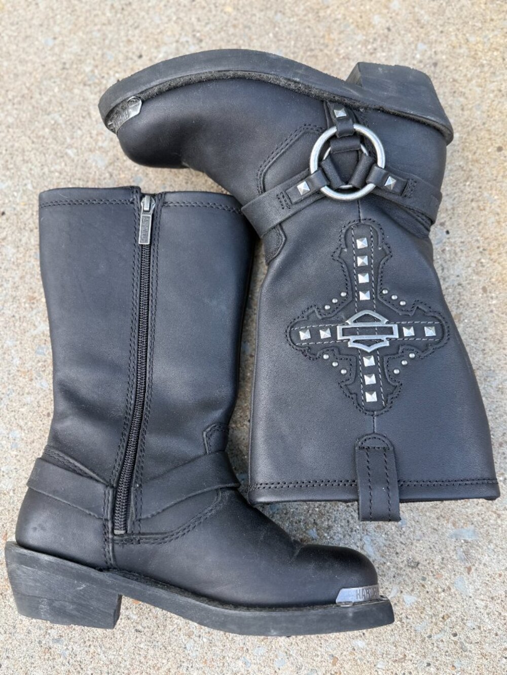 Harley Davidson Womens 5 Black Studded Cross Boots Y2K Biker Goth Western 4375